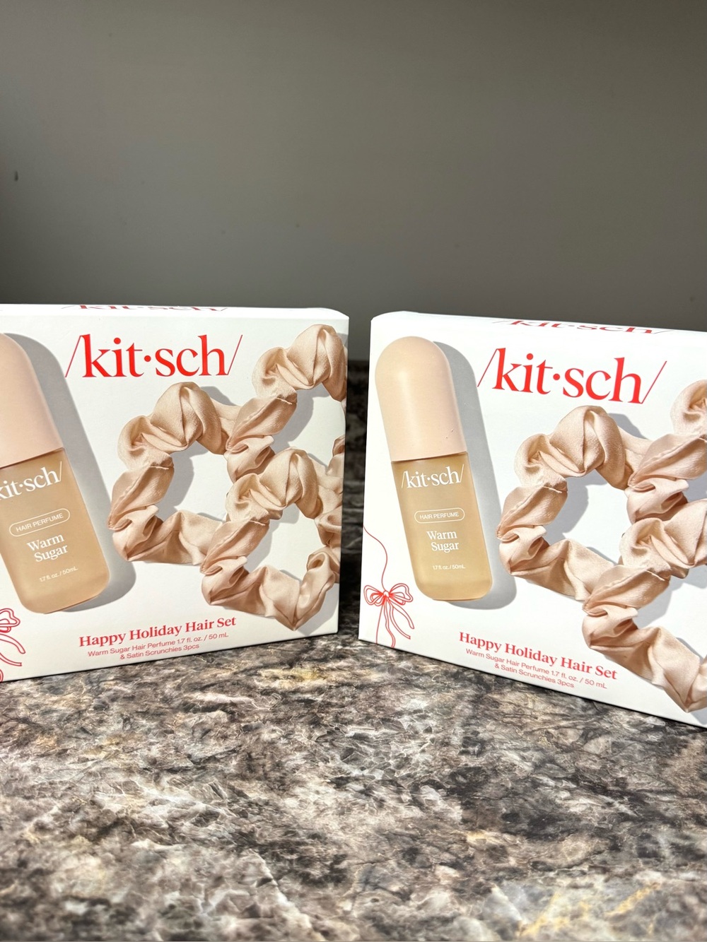 2 Kitsch Happy Holiday Hair Set - Cream Satin Scrunchie & Warm Sugar Hair perfum